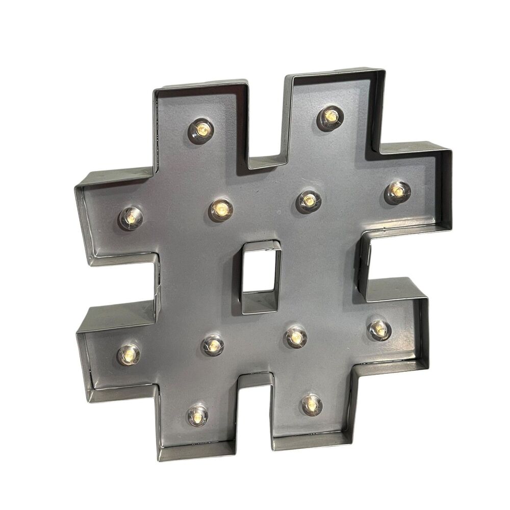 Hashtag Symbol 3D LED Lamp Silver Battery Wall Mounted Marquee Decor Light